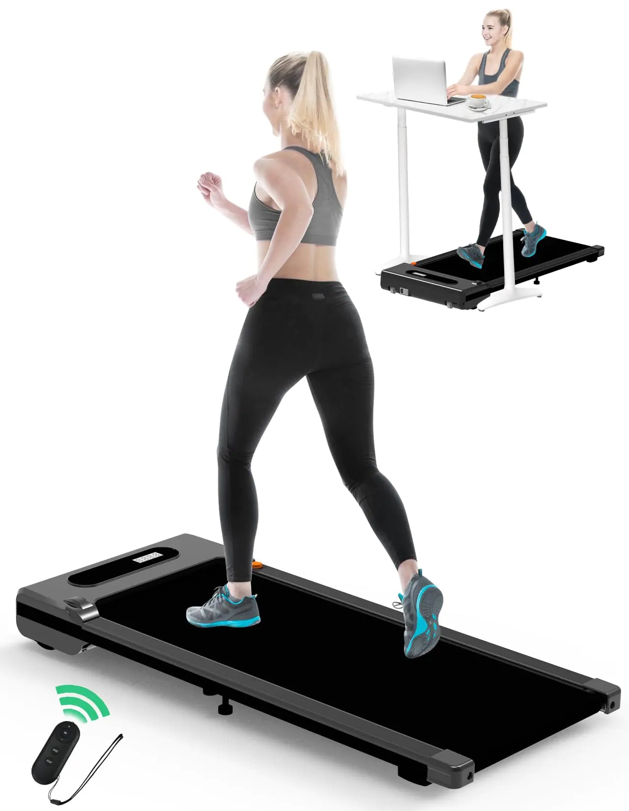 Portable Under Desk Treadmill - 2.25HP Electric Walking Pad with Remote Control, 265 lbs Capacity (Black)