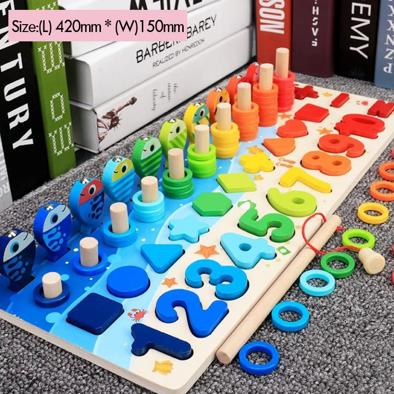 Montessori Wooden Educational Puzzle – Counting, Shape & Number Sorting Toy for Toddlers