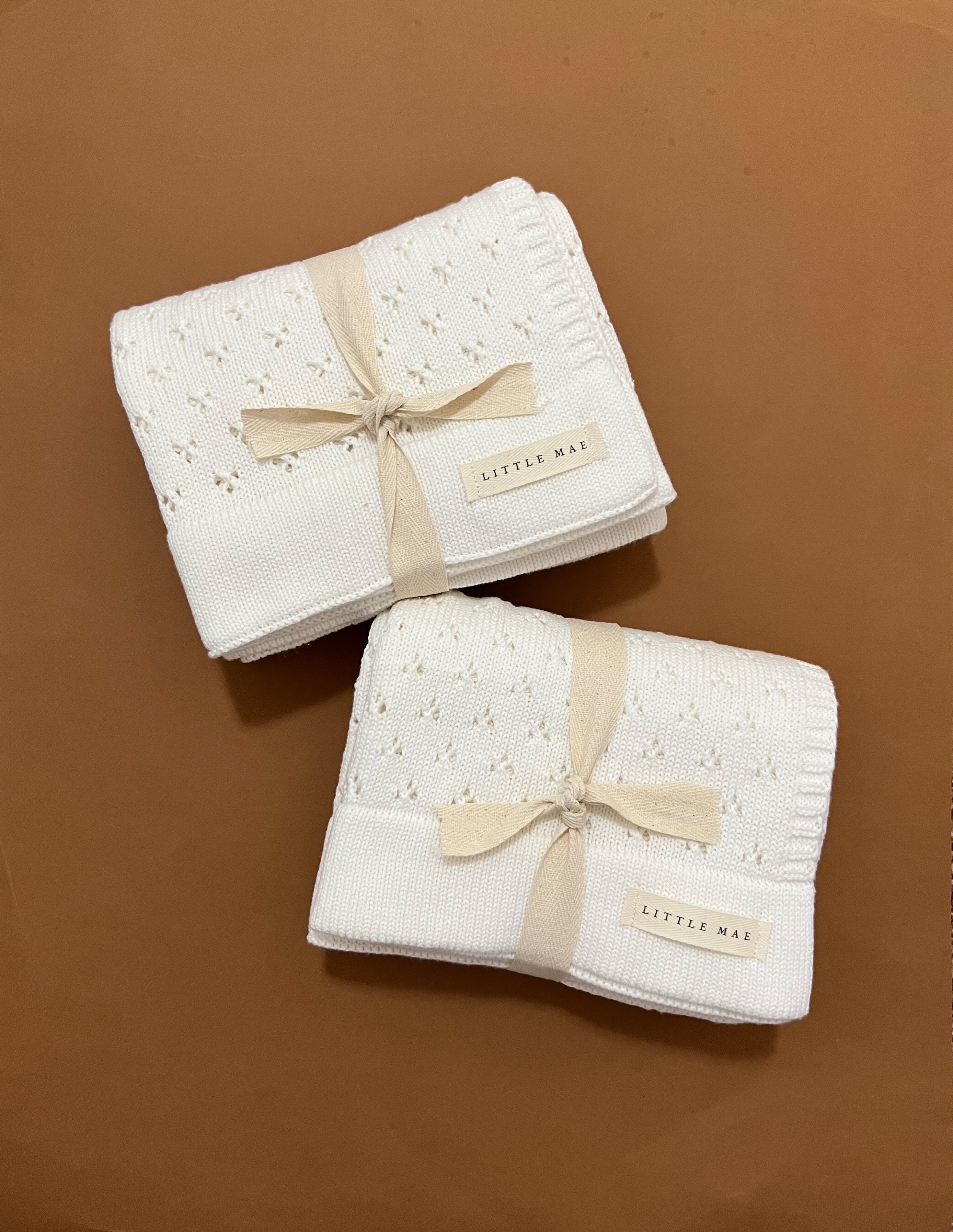 Vanilla White Pointelle Knit Blanket