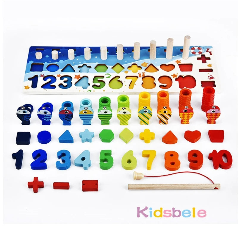 Montessori Wooden Educational Puzzle – Counting, Shape & Number Sorting Toy for Toddlers