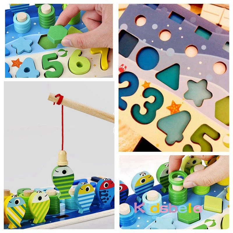 Montessori Wooden Educational Puzzle – Counting, Shape & Number Sorting Toy for Toddlers
