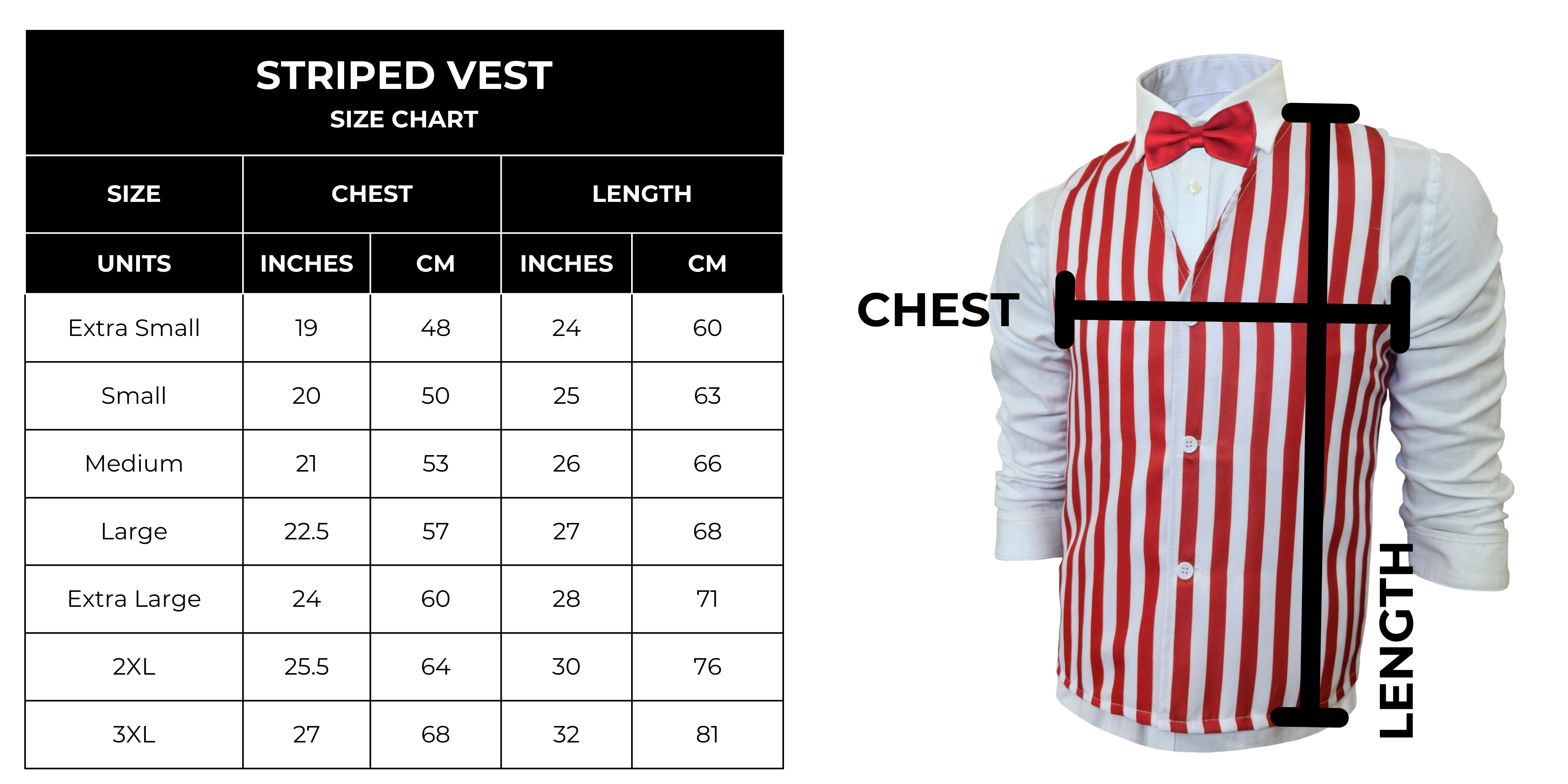 Adults Red & White Striped Vest