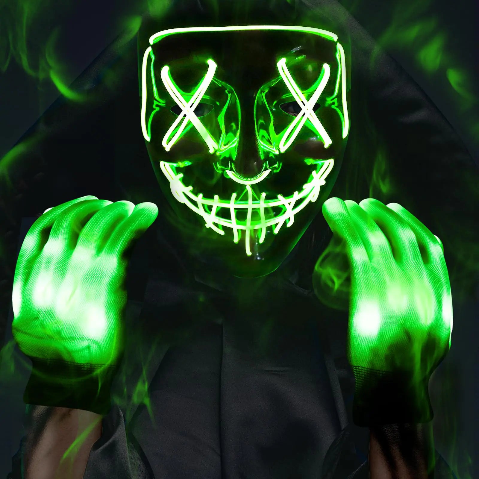 Purge LED Halloween Mask & Glowing Gloves Set